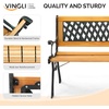 image:imageVINGLI Outdoor Bench Weather Resistant Cast Iron FrameTeak Wood Seat wPVC Backrest 3Person 470lbs Capacity Garden Bench for Park Porch Entryway Patio RoseGrid