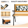 image:imageVINGLI Outdoor Bench Weather Resistant Cast Iron FrameTeak Wood Seat wPVC Backrest 3Person 470lbs Capacity Garden Bench for Park Porch Entryway Patio RoseRose