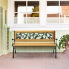 image:imageVINGLI Outdoor Bench Weather Resistant Cast Iron FrameTeak Wood Seat wPVC Backrest 3Person 470lbs Capacity Garden Bench for Park Porch Entryway Patio RoseRose