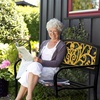 image:imageVINGLI Outdoor Bench for Patio Metal Garden Bench wPVC Back Pattern Black Park Benches Front Porch Benches for Yard Lawn Decor Deck Entryway YellowampBlackYellowblack