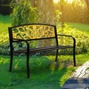 image:imageVINGLI Outdoor Bench for Patio Metal Garden Bench wPVC Back Pattern Black Park Benches Front Porch Benches for Yard Lawn Decor Deck Entryway YellowampBlackYellowblack