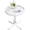 image:imageVINGLI Outdoor Side Table 18 Patio Table Steel Frame Tempered Glass Top Weatherproof Small Tables for Balcony Garden Poolside Green RoundWhite