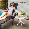 image:imageVINGLI Outdoor Side Table 18 Patio Table Steel Frame Tempered Glass Top Weatherproof Small Tables for Balcony Garden Poolside Green RoundWhite