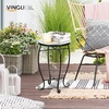 image:imageVINGLI Outdoor Side Table for Patio Small Outdoor Table with Storage Shelf Heavy Duty Metal Frame Patio Side Table for Outside Balcony Garden Porch Celadon Flower RealmBlue Hawaii