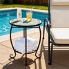 image:imageVINGLI Outdoor Side Table for Patio Small Outdoor Table with Storage Shelf Heavy Duty Metal Frame Patio Side Table for Outside Balcony Garden Porch Celadon Flower RealmCeladon Flower Realm