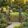 image:imageVINGLI Wooden Garden Arbor Heavy Duty Outdoor Frame Trellis with Fence and Gate for Ceremony Wood Trellis Garden Arch Pergola for Plant Climbing Patio Lawn Wedding