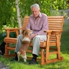 image:imageVINGLI Wooden Patio Glider Heavy Duty 800 LBS Outdoor Glider with Cup Holders 4 FT Wooden Glider Bench with High Backrest for Garden Yard Patio BlackTeak