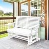 image:imageVINGLI Wooden Patio Glider Heavy Duty 800 LBS Outdoor Glider with Cup Holders 4 FT Wooden Glider Bench with High Backrest for Garden Yard Patio BlackWhite