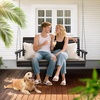 image:imageVINGLI Wooden Porch Swing Heavy Duty 880 LBS Hanging Patio Bench with Extra Cushion for Lawn Garden Courtyard Brown 5 feetBlack