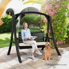image:imageVINGLI Wooden Porch Swing Heavy Duty 880 LBS Hanging Patio Bench with Extra Cushion for Lawn Garden Courtyard Brown 5 feetBlack