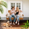 image:imageVINGLI Wooden Porch Swing Heavy Duty 880 LBS Hanging Patio Bench with Extra Cushion for Lawn Garden Courtyard Brown 5 feetBrown