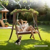 image:imageVINGLI Wooden Porch Swing Heavy Duty 880 LBS Hanging Patio Bench with Extra Cushion for Lawn Garden Courtyard Brown 5 feetRustic