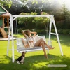 image:imageVINGLI Wooden Porch Swing Heavy Duty 880 LBS Hanging Patio Bench with Extra Cushion for Lawn Garden Courtyard Brown 5 feetWhite