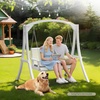 image:imageVINGLI Wooden Porch Swing Heavy Duty 880 LBS Hanging Patio Bench with Extra Cushion for Lawn Garden Courtyard Brown 5 feetWhite