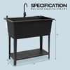 image:imageVingli 37Gallon Freestanding Utility Sink with Faucet 36 Heightened Basin for Laundry Garage Outdoor Garden Pet Wash Heavy Duty Plastic Laundry Tub with Storage Shelf 40L24W36H GreyBlack