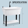 image:imageVingli 37Gallon Freestanding Utility Sink with Faucet 36 Heightened Basin for Laundry Garage Outdoor Garden Pet Wash Heavy Duty Plastic Laundry Tub with Storage Shelf 40L24W36H GreyWhite