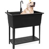 image:imageVingli 37Gallon Freestanding Utility Sink with Faucet 36 Heightened Basin for Laundry Garage Outdoor Garden Pet Wash Heavy Duty Plastic Laundry Tub with Storage Shelf 40L24W36H GreyBlack