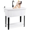 image:imageVingli 37Gallon Freestanding Utility Sink with Faucet 36 Heightened Basin for Laundry Garage Outdoor Garden Pet Wash Heavy Duty Plastic Laundry Tub with Storage Shelf 40L24W36H GreyWhite