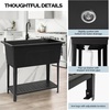 image:imageVingli 37Gallon Freestanding Utility Sink with Faucet 36 Heightened Basin for Laundry Garage Outdoor Garden Pet Wash Heavy Duty Plastic Laundry Tub with Storage Shelf 40L24W36H GreyBlack