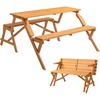 image:imageVINGLI 2in1 Outdoor Wooden Picnic Table and Bench Set with Umbrella Hole  Convertible Design for Garden Patio Porch Deck  Natural Wood