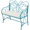 image:imageVINGLI 387in Cast Iron Outdoor Bench with Cushion All Weather Resistant Metal Bench with Curved Armrests and Butterfly Pattern Backrest 12 Person Patio Bench for Garden Porch Park Yard BlackBlue