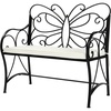 image:imageVINGLI 387in Cast Iron Outdoor Bench with Cushion All Weather Resistant Metal Bench with Curved Armrests and Butterfly Pattern Backrest 12 Person Patio Bench for Garden Porch Park Yard BlackBlack