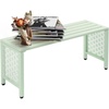 image:imageVINGLI 40in Outdoor Metal Bench AllWeathe Backless Patio Bench with Slatted SeatFloral Side Panels RustResistant Garden Bench Weatherproof Outdoor Seating for Porch Entryway Backyard GreenGreen