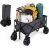image:imageVINGLI Collapsible Wagons Carts Heavy Duty Foldable Utility Garden Grocery Shopping Cart with Big AllTerrain Beach Wheels amp Drink Holders with 220lbs Weight Capacity BlackGray