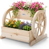 image:imageVINGLI Cute Wooden Wagon Planter Box with Storage Rustic Wheel Planter Decor for Flowers Herbs Vegetables  Patio Balcony Garden Backyard  Indoor Outdoor Bench Cart 2 Tires Natural Wood