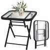 image:imageVINGLI Folding Glass Outdoor Side Table 18 Inches Small Foldable Patio Bistro Table with Tempered Glass Table Top for Lawn amp Garden Balcony Porch and Pool RoundRectangular