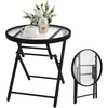 image:imageVINGLI Folding Glass Outdoor Side Table 18 Inches Small Foldable Patio Bistro Table with Tempered Glass Table Top for Lawn amp Garden Balcony Porch and Pool RoundRound