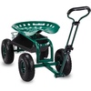image:imageVINGLI Garden Cart with Rolling Seat Wheels Steering Handle amp Utility Tool Tray Planting Wagon Scooter Gardening Tool for Senior for Patio Backyard Lawn amp Outdoor BlueGreen