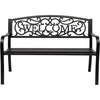 image:imageVINGLI Outdoor Bench for Patio Metal Garden Bench wPVC Back Pattern Black Park Benches Front Porch Benches for Yard Lawn Decor Deck Entryway YellowampBlackBlackwelcome