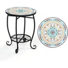 image:imageVINGLI Outdoor Side Table for Patio Small Outdoor Table with Storage Shelf Heavy Duty Metal Frame Patio Side Table for Outside Balcony Garden Porch Celadon Flower RealmCeladon Flower Realm