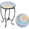 image:imageVINGLI Outdoor Side Table for Patio Small Outdoor Table with Storage Shelf Heavy Duty Metal Frame Patio Side Table for Outside Balcony Garden Porch Celadon Flower RealmBlue Hawaii