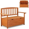 image:imageVINGLI Outdoor Storage Bench Large Wood Deck Box with Seating Weatherproof Outdoor Bench with Storage Loveseat 2Person Wooden Patio Bench for Entryway Backyard GardenOrange Red