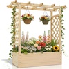 image:imageVINGLI Raised Garden Bed with Trellis amp Hanging Roof Wooden Elevated Planter Box with Drainage Holes for Outdoor Climbing Plants Vegetables Flowers Patio Yard Balcony Natural Medium
