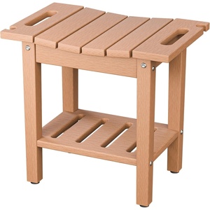 image:imageVINGLI 18 Inch HDPE Outdoor Patio Garden Small Bench Seat Waterproof Shower Bench Backless HDPE Stools Chairs for Inside Shower Outdoor Short Stools TeakTeak