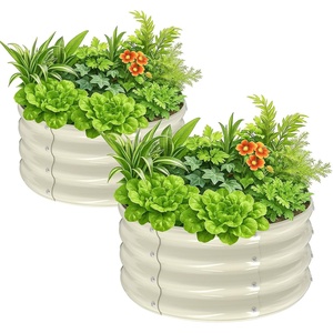 image:imageVINGLI 2 PCS Galvanized Raised Garden Beds Outdoor 2x2x1ft Round Raised Planter Boxes Outdoor Metal Raised Garden Bed for Vegetables White