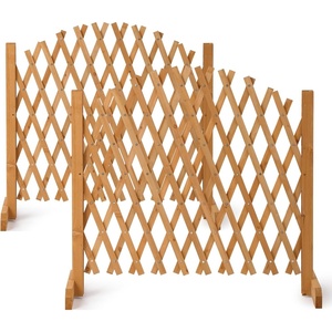 image:imageVINGLI 2 Packs Extendable Garden Fence 2755 Inch Tall Freestanding Accordion Fence Solid Wood Retractable Trellis Instant Fence Pet Grate for Home Patio Yard Garden Carbonized WoodTeak with Arched Top