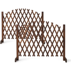 image:imageVINGLI 2 Packs Extendable Garden Fence 2755 Inch Tall Freestanding Accordion Fence Solid Wood Retractable Trellis Instant Fence Pet Grate for Home Patio Yard Garden Carbonized WoodCarbonized Brown with Arched Top