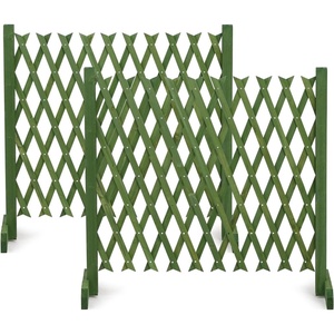 image:imageVINGLI 2 Packs Extendable Garden Fence 2755 Inch Tall Freestanding Accordion Fence Solid Wood Retractable Trellis Instant Fence Pet Grate for Home Patio Yard Garden Carbonized WoodOlive Green with Flat Top