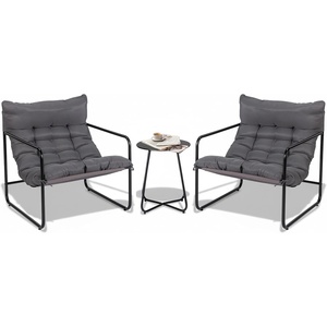 image:imageVINGLI 3  Piece Patio Chair Set with Side Table OutdoorIndoor Chairs with Thick Cushions Heavy Duty 400 LBS Capacity Patio Bistro Set Suit for Garden Yard WhiteGrey