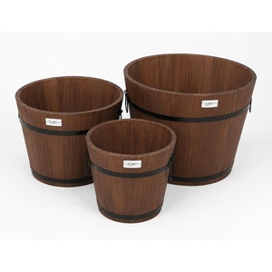image:imageVINGLI 3 PCS Large Wooden Planter Barrel Set 115Dia 18Dia Real Wood Flower Pot with Drainage Holes Different Sizes Large Garden Container Box Indoor amp Outdoor HoneyCarbonized