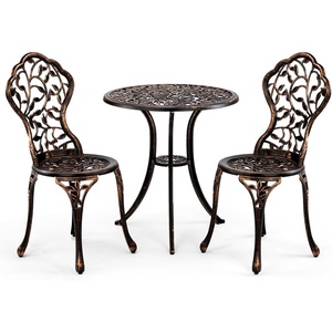 image:imageVINGLI 3 PCS Outdoor Bistro Set Outdoor Patio Set AllWeather Cast Aluminum Bistro Table Set Bistro Table and Chairs Set of 2 for Backyard Garden Balcony Bronze LeafBronze