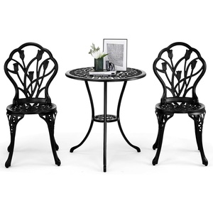 image:imageVINGLI 3 PCS Outdoor Bistro Set Outdoor Patio Set AllWeather Cast Aluminum Bistro Table Set Bistro Table and Chairs Set of 2 for Backyard Garden Balcony Bronze LeafBlack