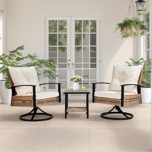image:imageVINGLI 3 Pieces Wicker Patio Furniture Set Outdoor 360degree Swivel Rocking Chairs with Thickened Cushions and Rattan Side Table Patio Glider Chair for Porch Deck Garden Backyard Pool Beige