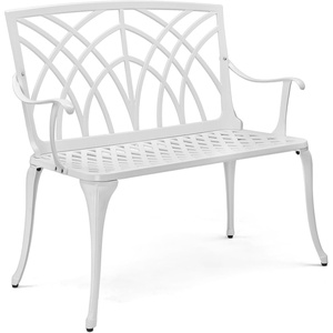 image:imageVINGLI 38 Outdoor Metal Bench Cast Aluminium Garden Bench Weatherproof Antique Finish Orchid Chair 12 Person Seat Deck Furniture for Porch Entryway Patio BlackWhite