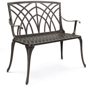 image:imageVINGLI 38 Outdoor Metal Bench Cast Aluminium Garden Bench Weatherproof Antique Finish Orchid Chair 12 Person Seat Deck Furniture for Porch Entryway Patio BlackBrown