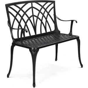 image:imageVINGLI 38 Outdoor Metal Bench Cast Aluminium Garden Bench Weatherproof Antique Finish Orchid Chair 12 Person Seat Deck Furniture for Porch Entryway Patio BlackBlack